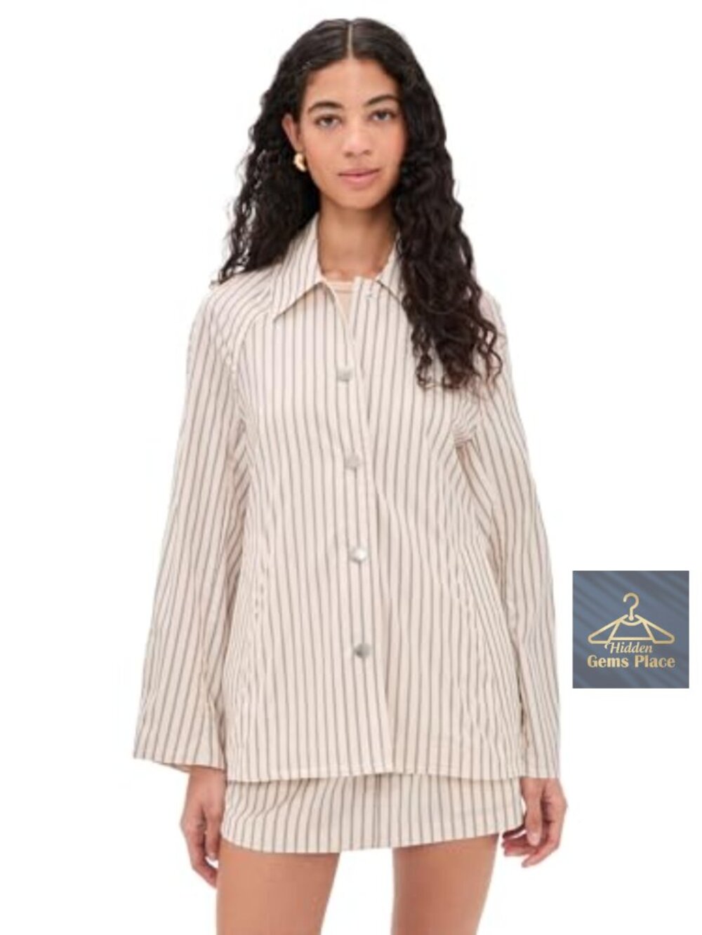 Cropped Trench Coat Lightweight Cotton Striped